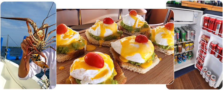 Gourmet food and beverages aboard the ZENITH catamaran in San Blas